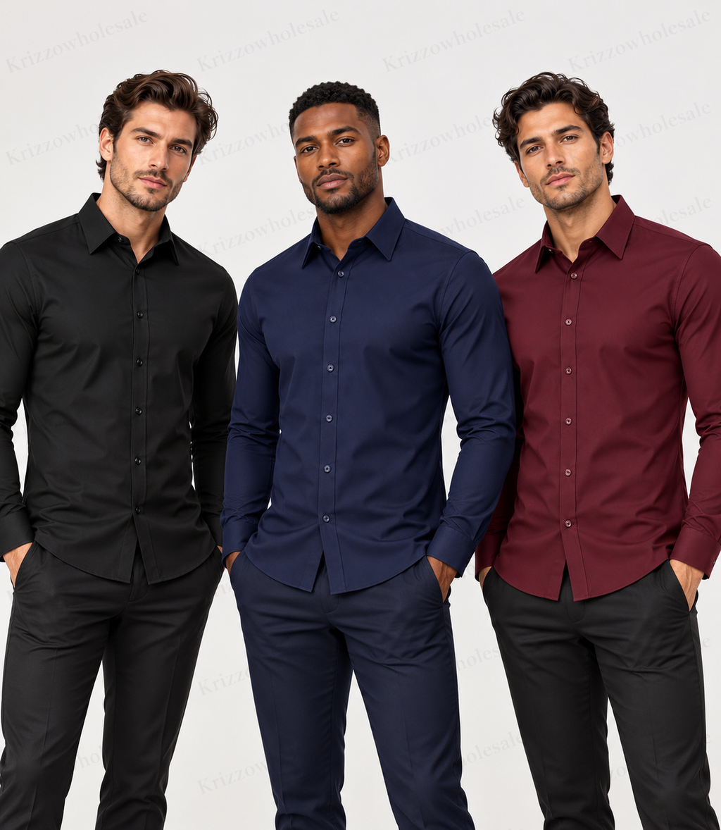 Krizzowholesale Men's Long Sleeve Button-Down Shirt editorial model photograph