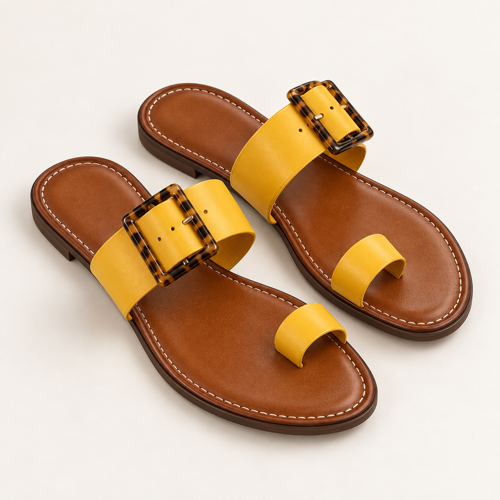 Mustard Buckle Flat Slides · RS-4421 product view