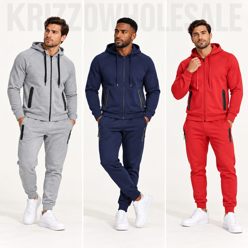 Krizzowholesale Men's Zip Hoodie and Jogger Set additional color choices on models