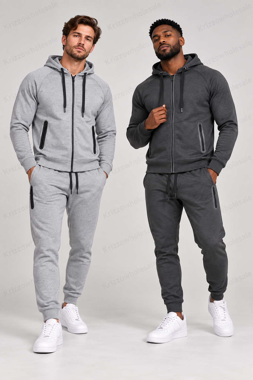 Krizzowholesale Men's Zip Hoodie and Jogger Set editorial model photograph