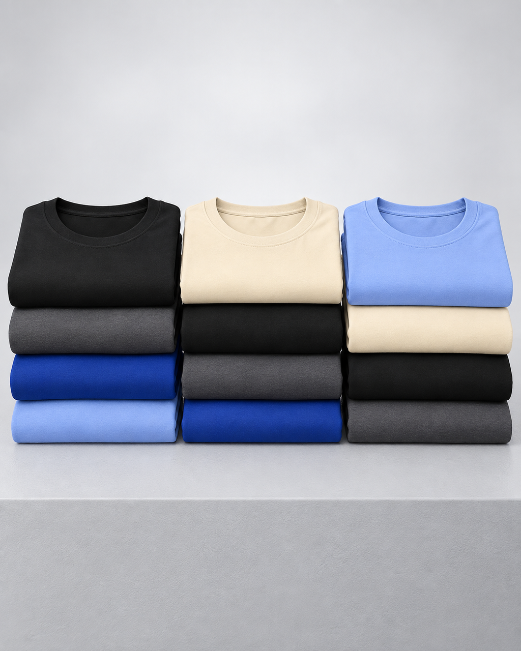 Twelve-piece men's crew-neck T-shirt pack display