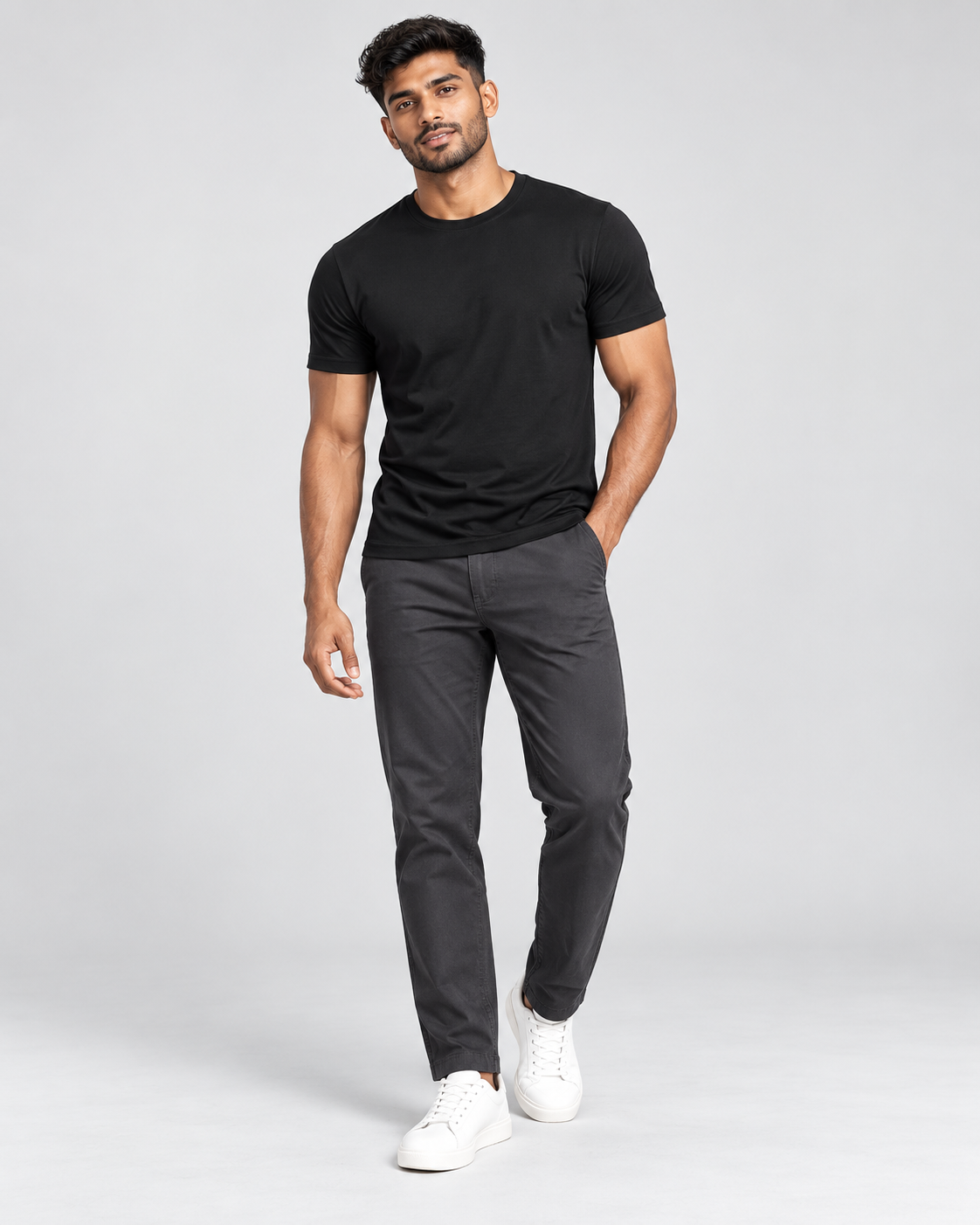 Men's essential crew-neck T-shirt on model