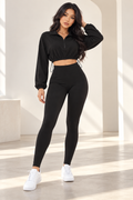 Black cropped quarter-zip set on Krizzowholesale model
